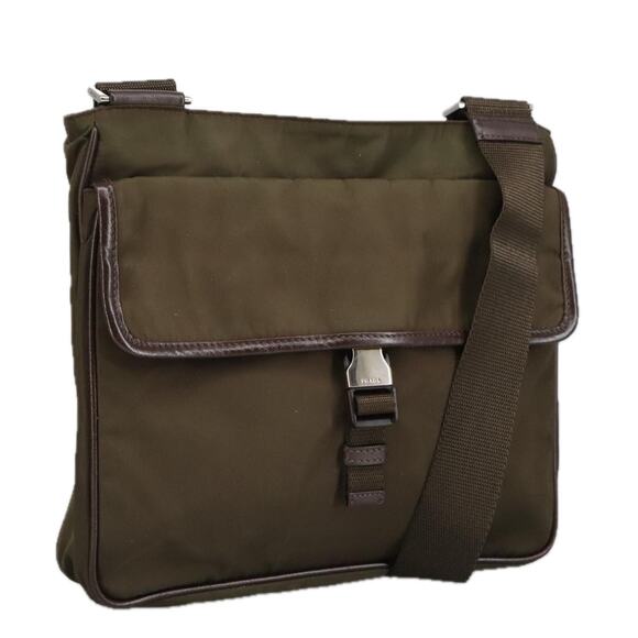 PRADA Shoulder Bag Nylon Khaki Brown Silver - Picture 1 of 9
